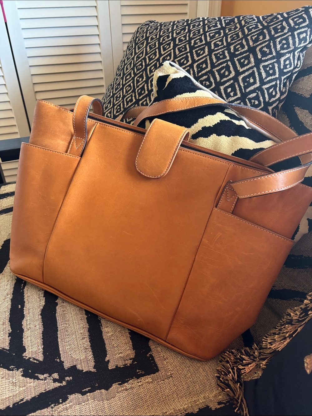 Classic Tan Leather Tote Bag - Women